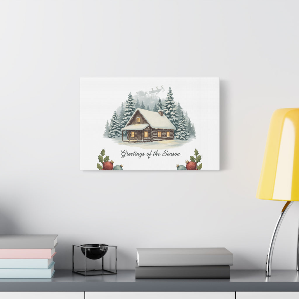 Vintage Christmas Postcard Cabin Canvas | Retro Holiday Card Design