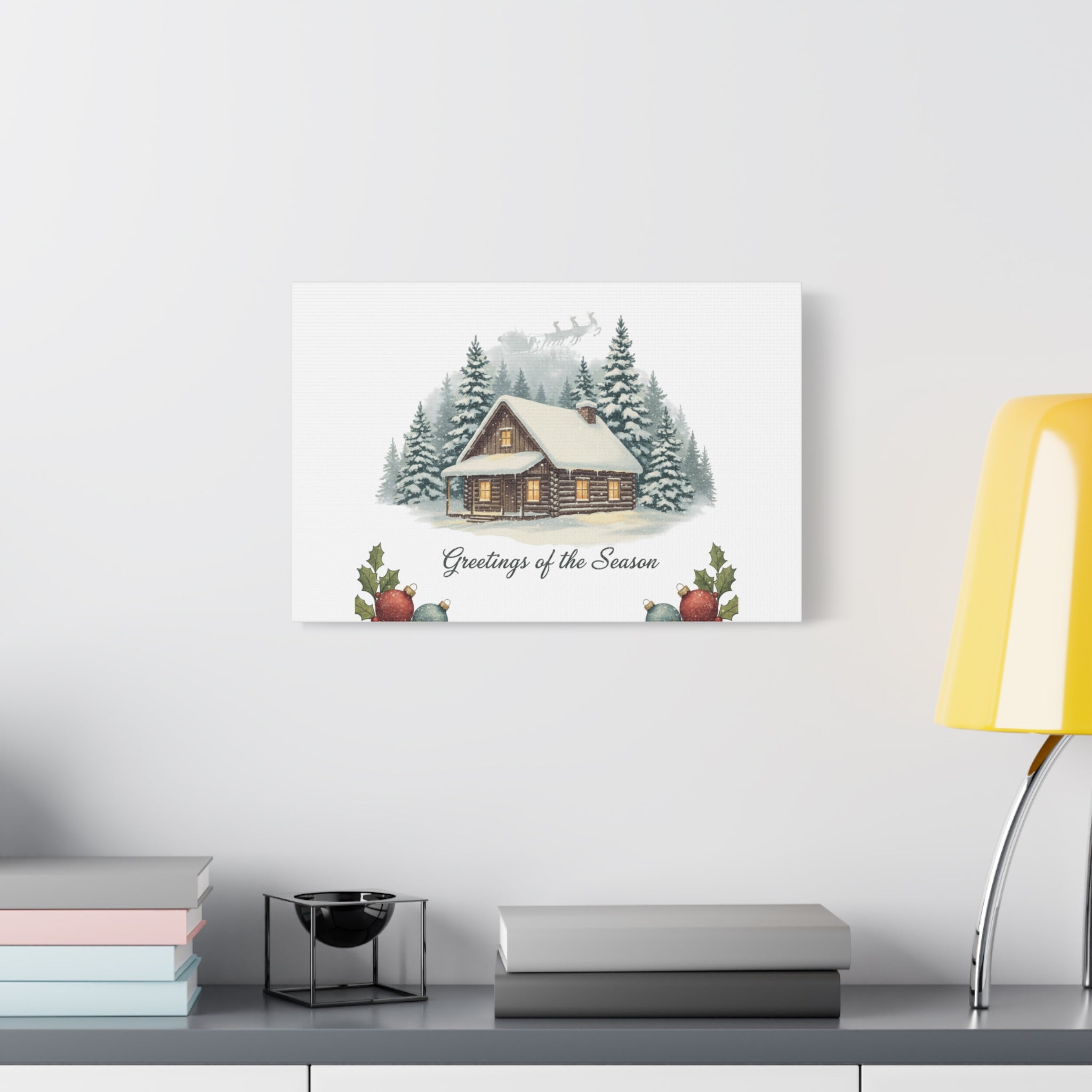 Vintage Christmas Postcard Cabin Canvas | Retro Holiday Card Design
