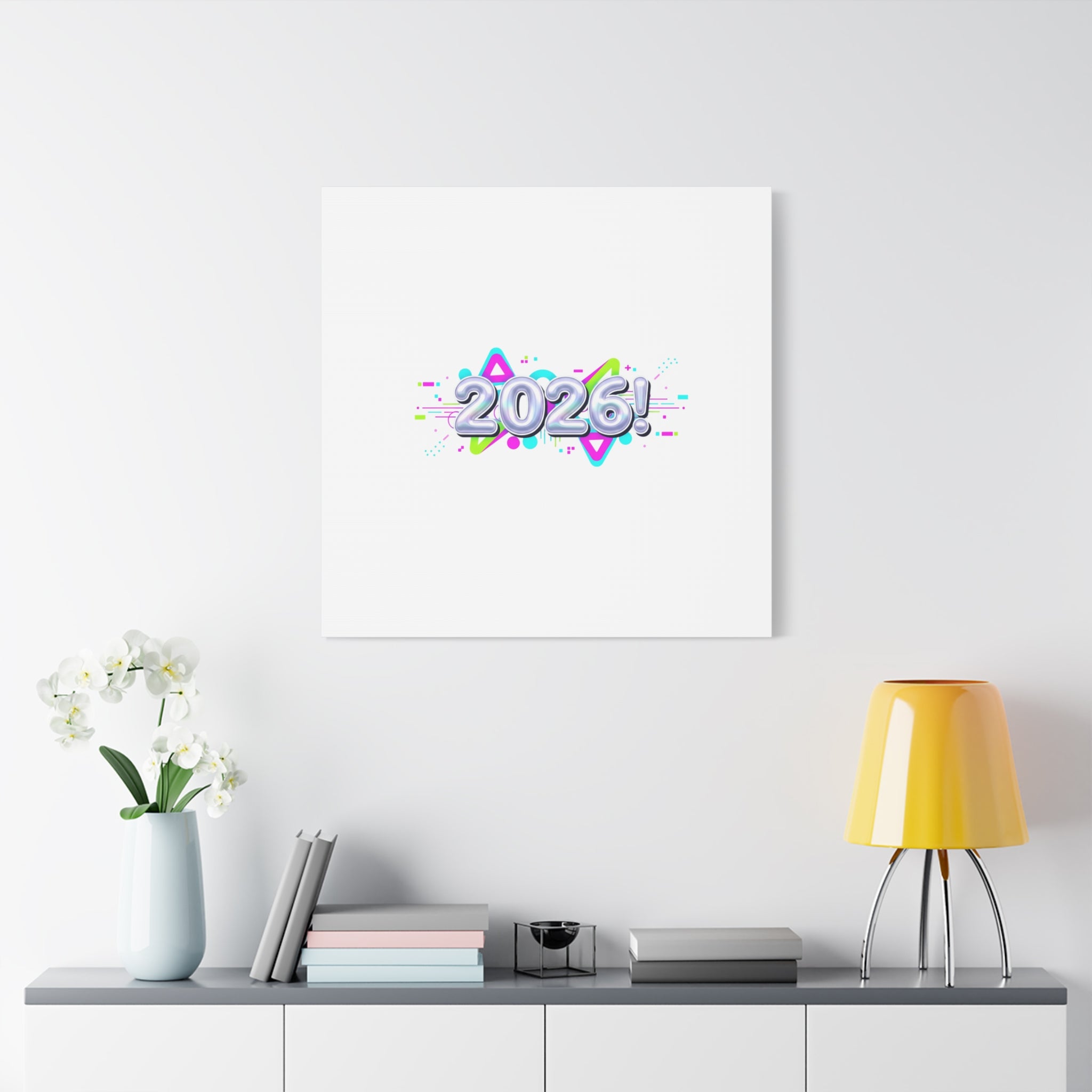 2026 Chrome Bubble Text Canvas | Y2K Cyber Holo, Retro Tech Print