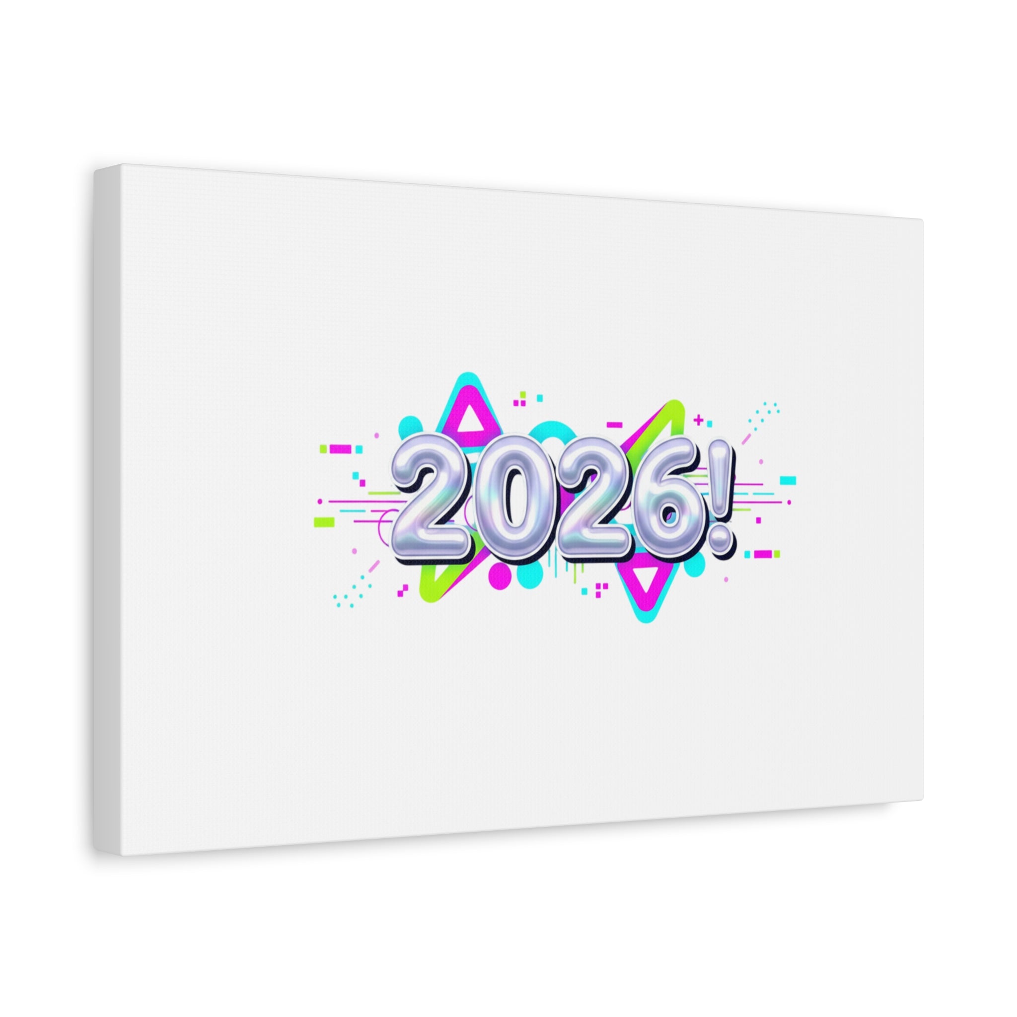 2026 Chrome Bubble Text Canvas | Y2K Cyber Holo, Retro Tech Print