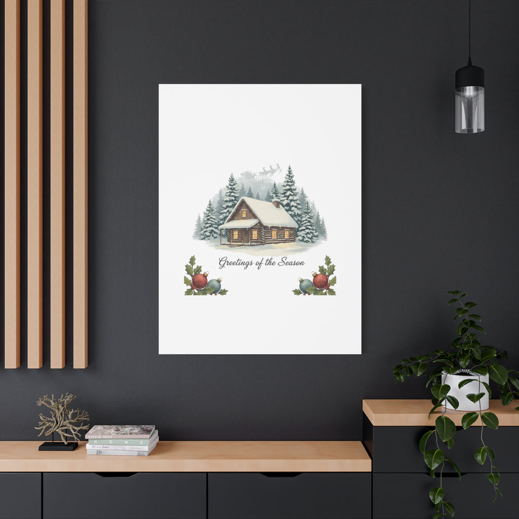 Vintage Christmas Postcard Cabin Canvas | Retro Holiday Card Design