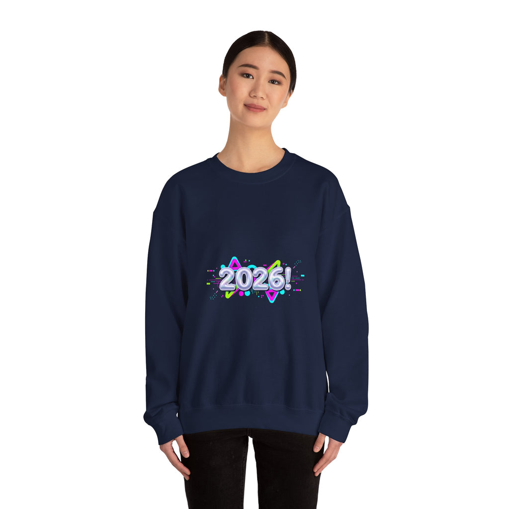 2026 Chrome Text Sweatshirt | Y2K Cyber Holo Aesthetic, Retro Tech Print