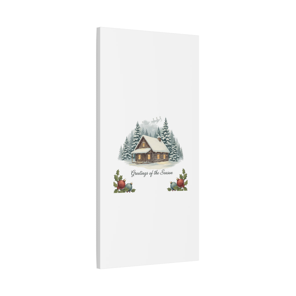 Vintage Christmas Postcard Cabin Canvas | Retro Holiday Card Design