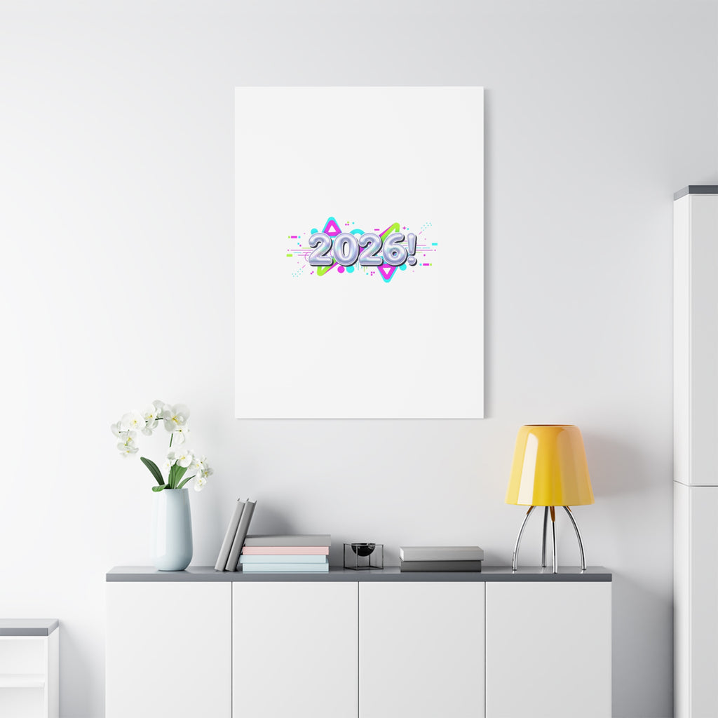 2026 Chrome Bubble Text Canvas | Y2K Cyber Holo, Retro Tech Print