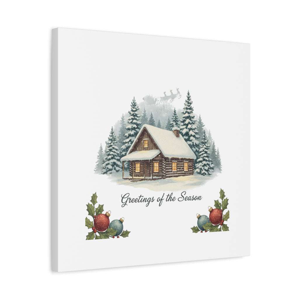 Vintage Christmas Postcard Cabin Canvas | Retro Holiday Card Design
