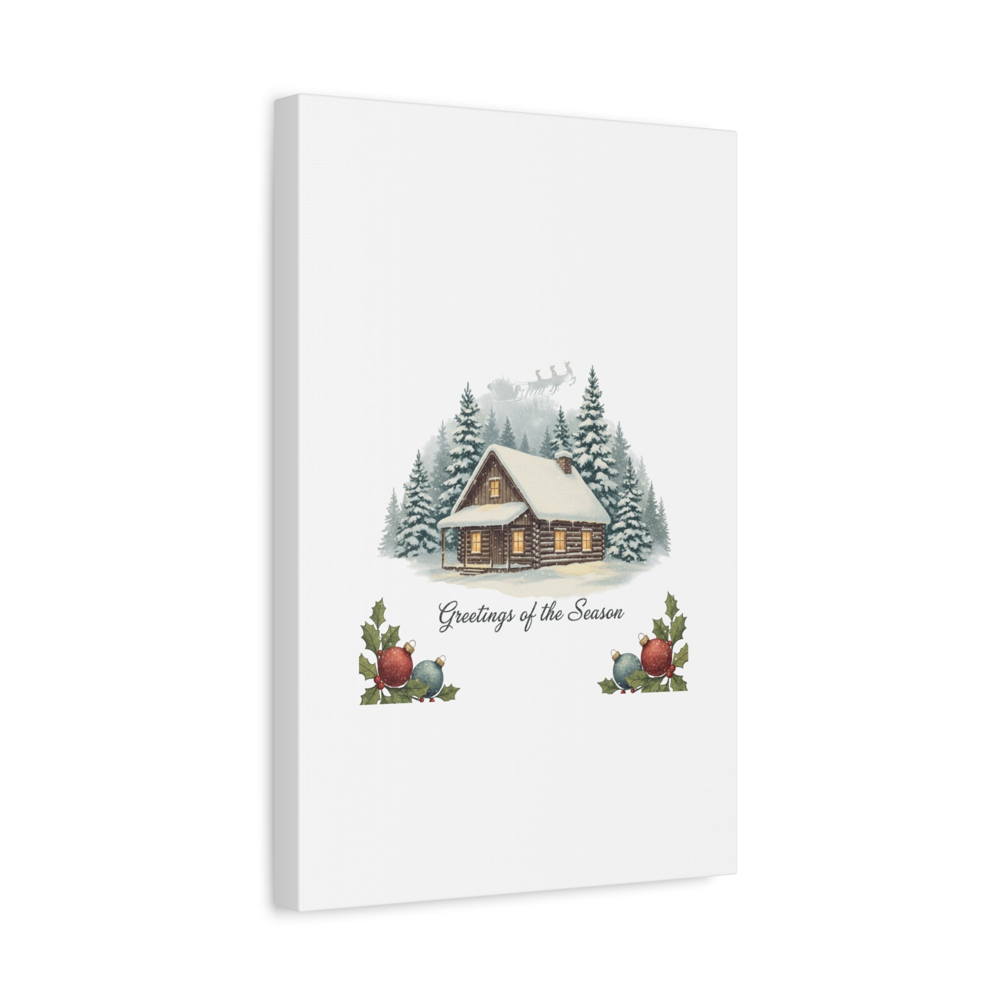 Vintage Christmas Postcard Cabin Canvas | Retro Holiday Card Design