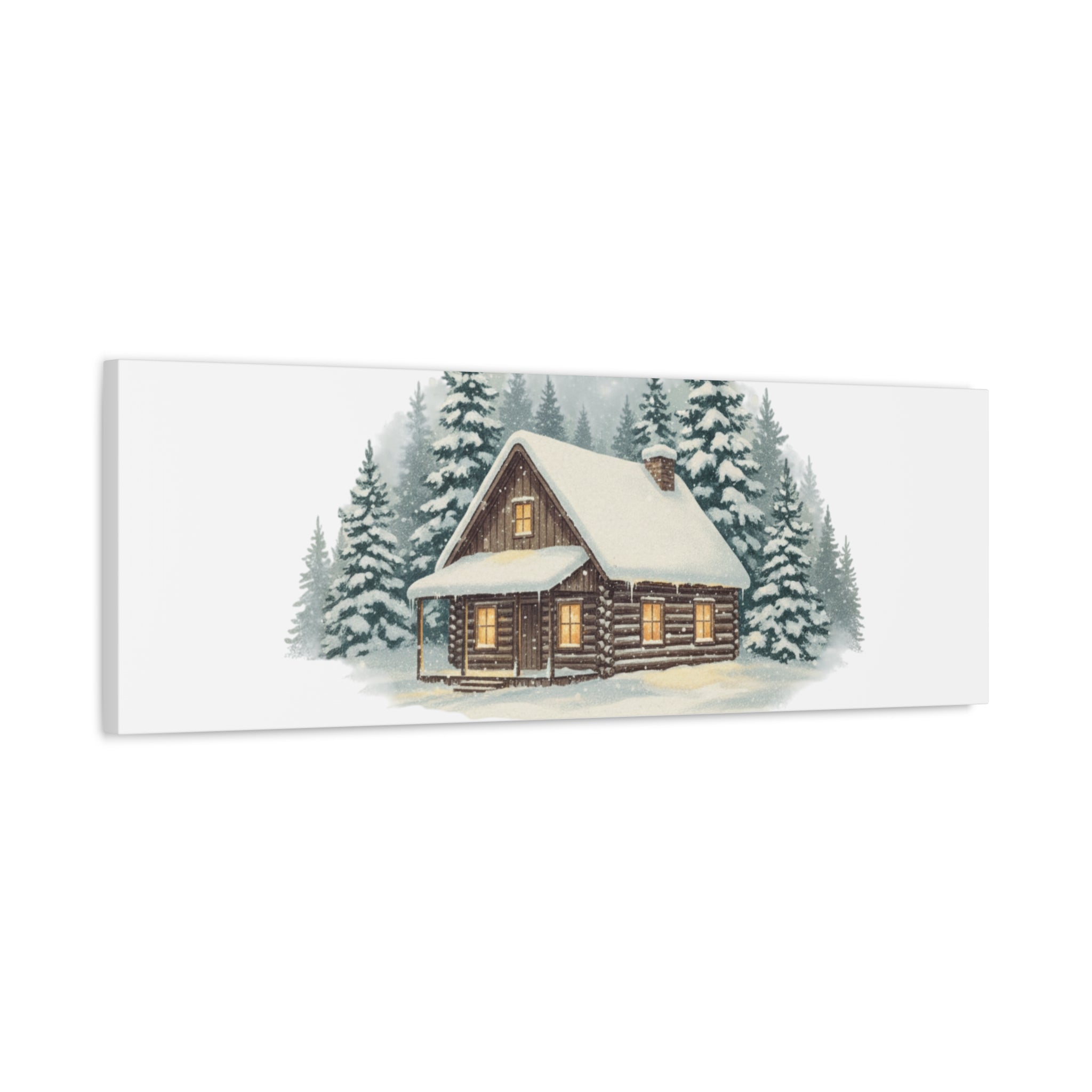 Vintage Christmas Postcard Cabin Canvas | Retro Holiday Card Design