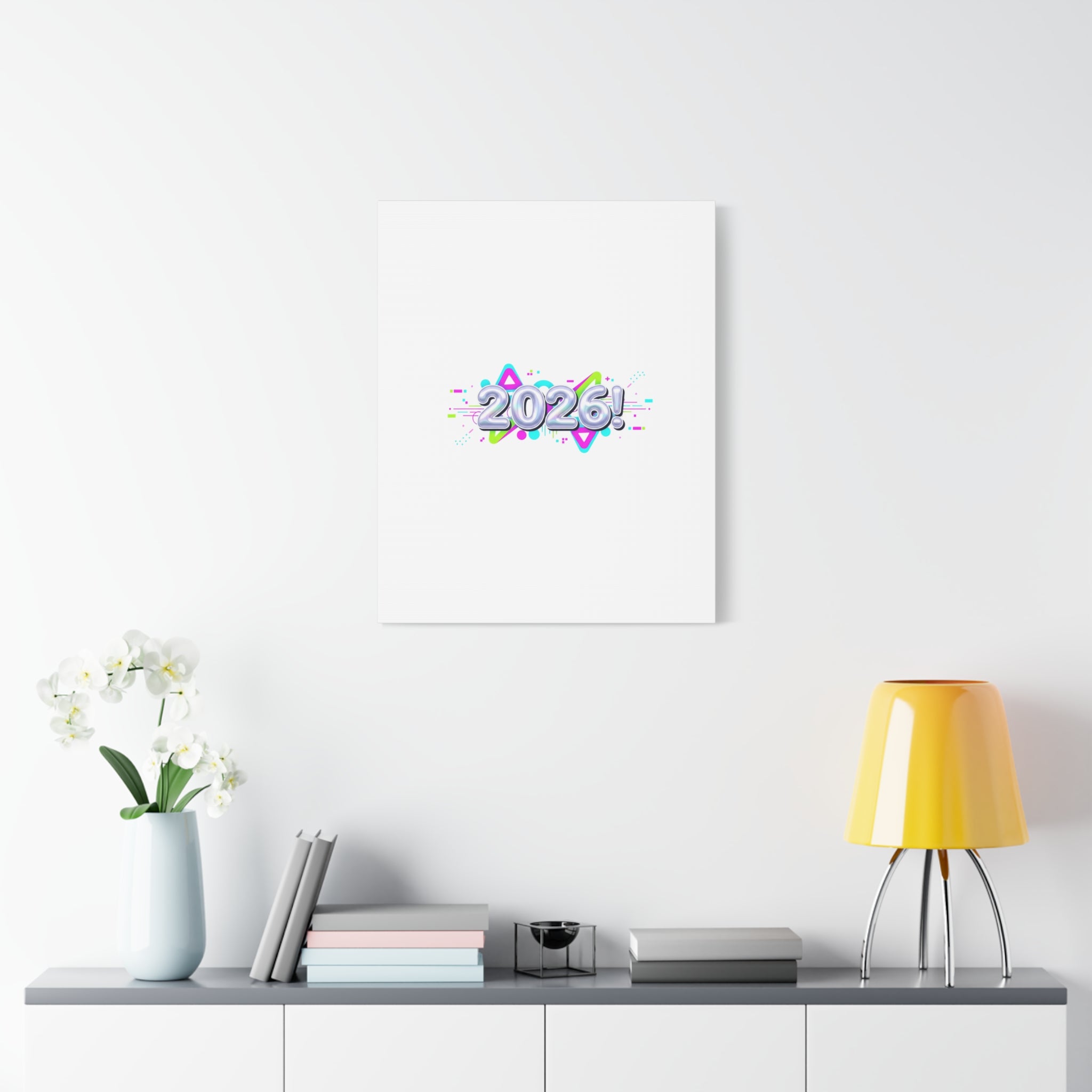 2026 Chrome Bubble Text Canvas | Y2K Cyber Holo, Retro Tech Print