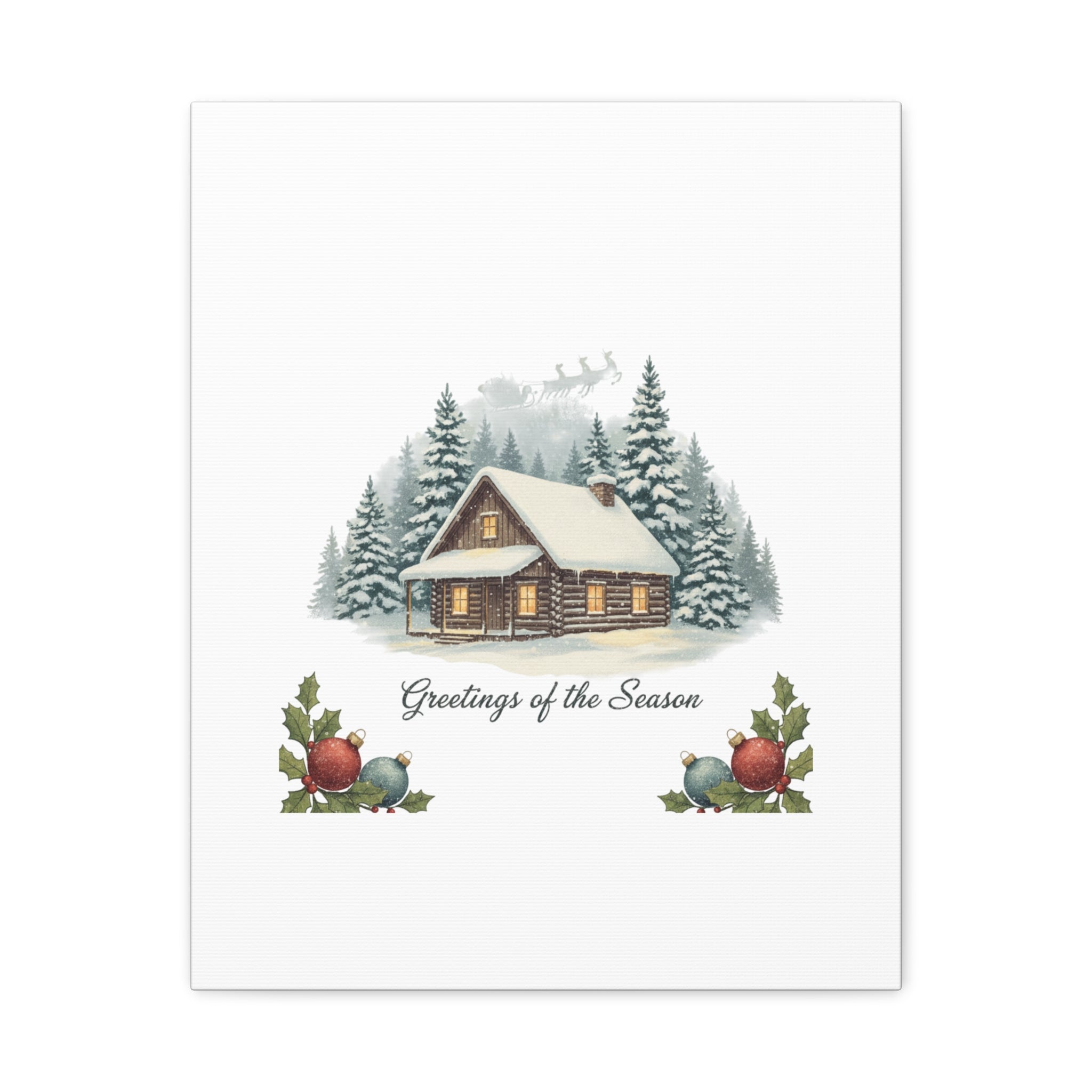Vintage Christmas Postcard Cabin Canvas | Retro Holiday Card Design