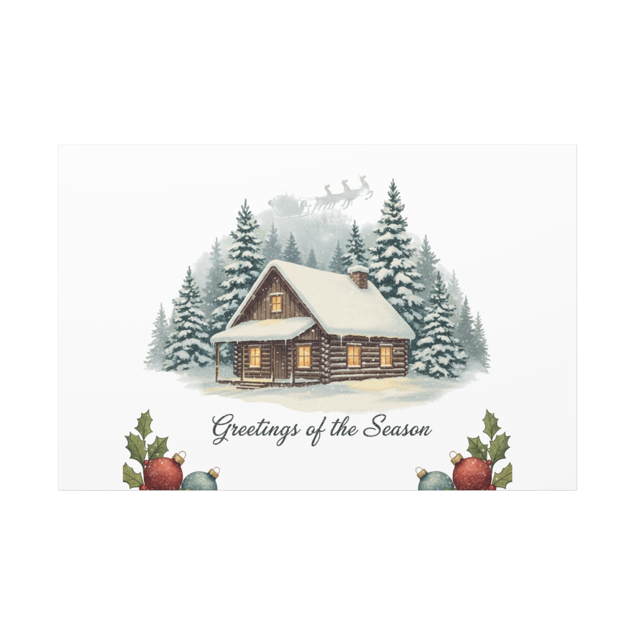 Vintage Christmas Postcard Cabin Canvas | Retro Holiday Card Design