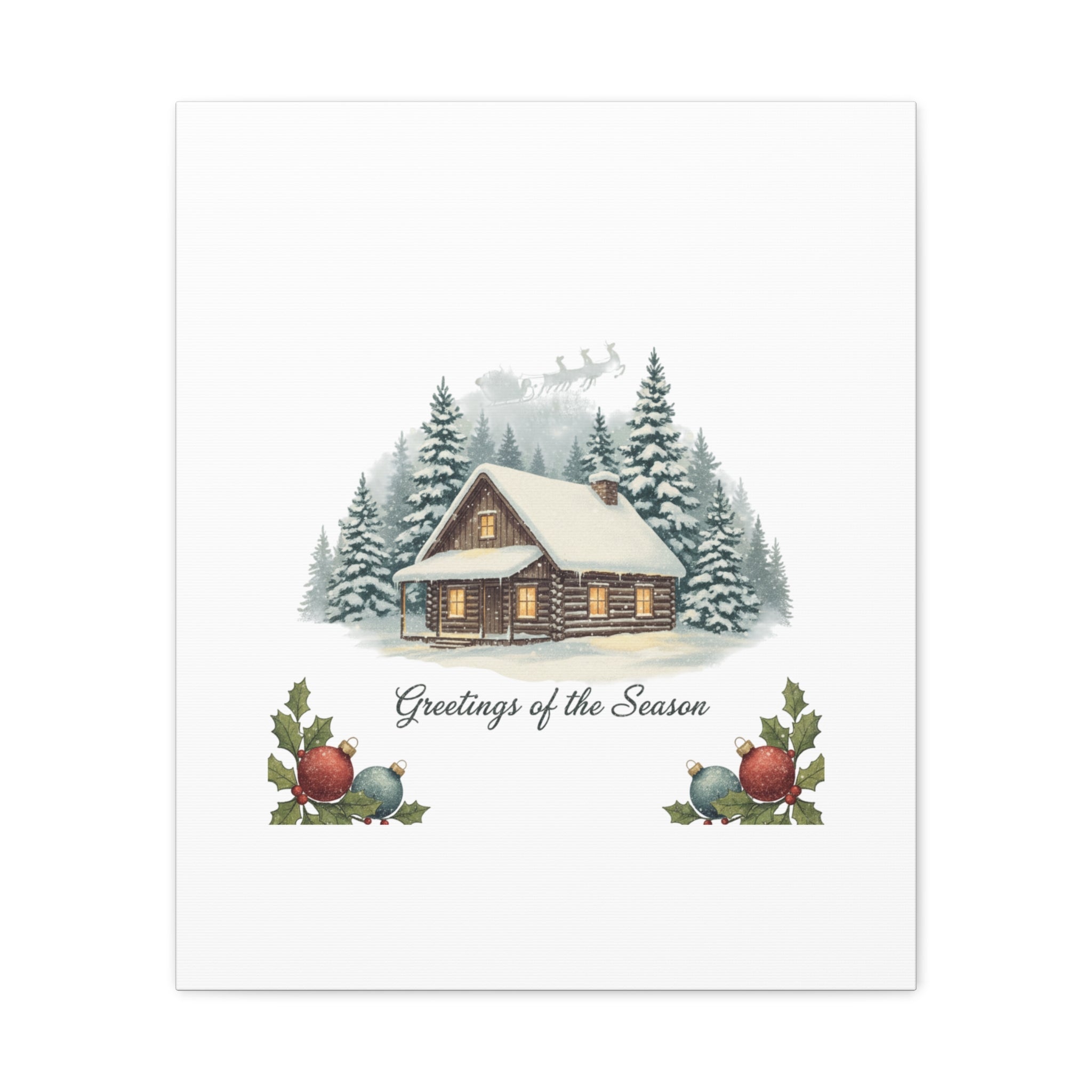 Vintage Christmas Postcard Cabin Canvas | Retro Holiday Card Design