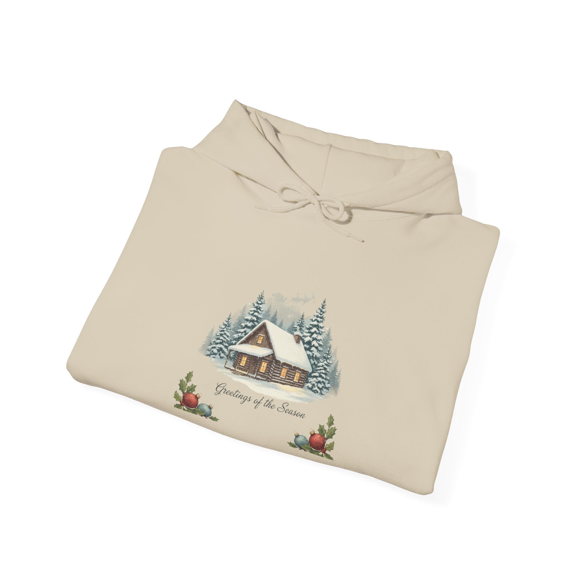 Vintage Christmas Postcard Cabin Hoodie | retro holiday card design