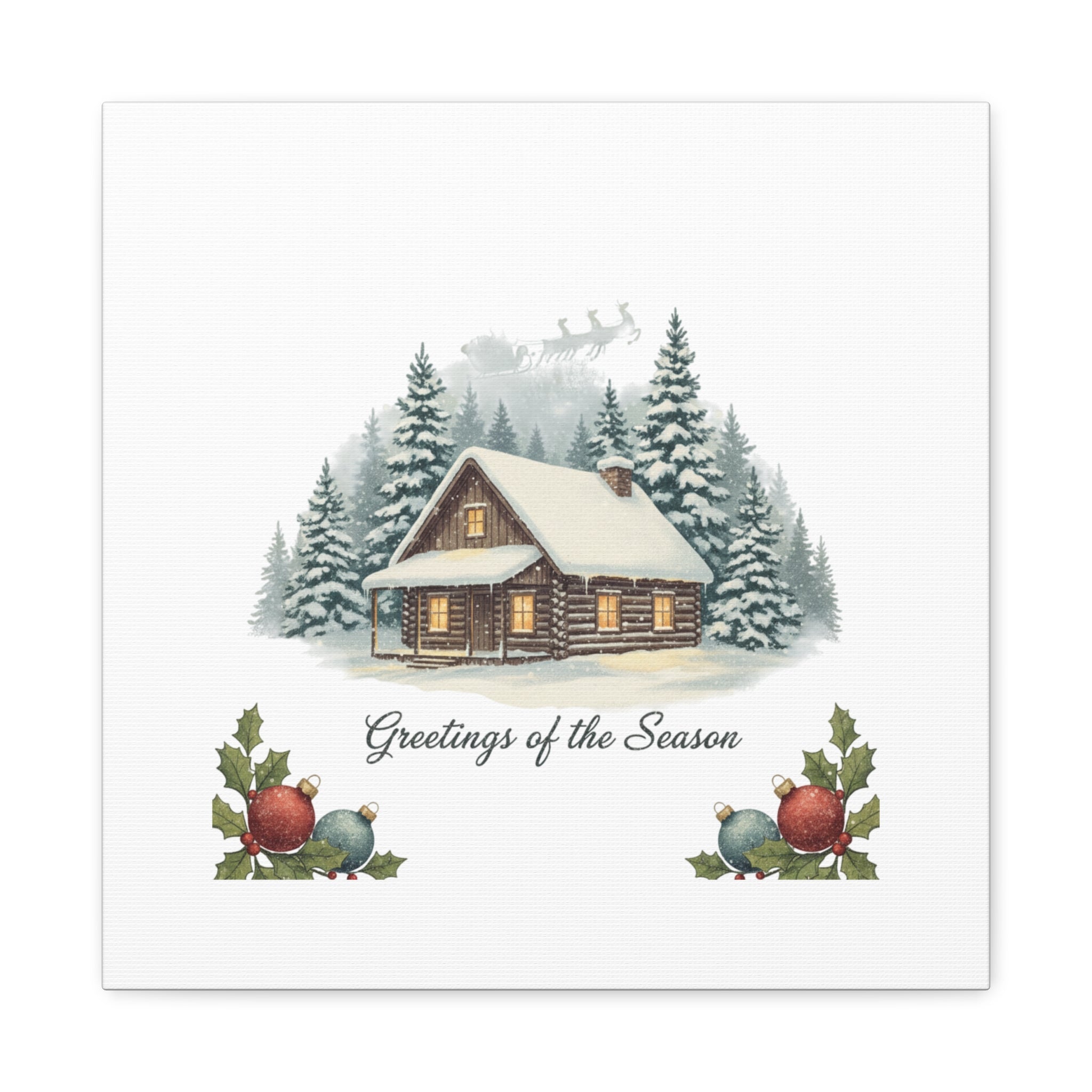 Vintage Christmas Postcard Cabin Canvas | Retro Holiday Card Design