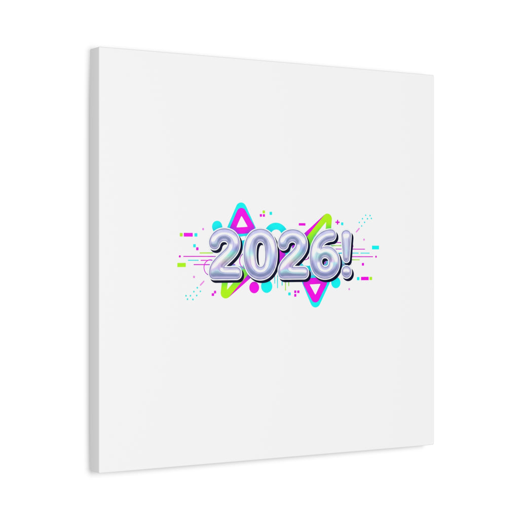 2026 Chrome Bubble Text Canvas | Y2K Cyber Holo, Retro Tech Print