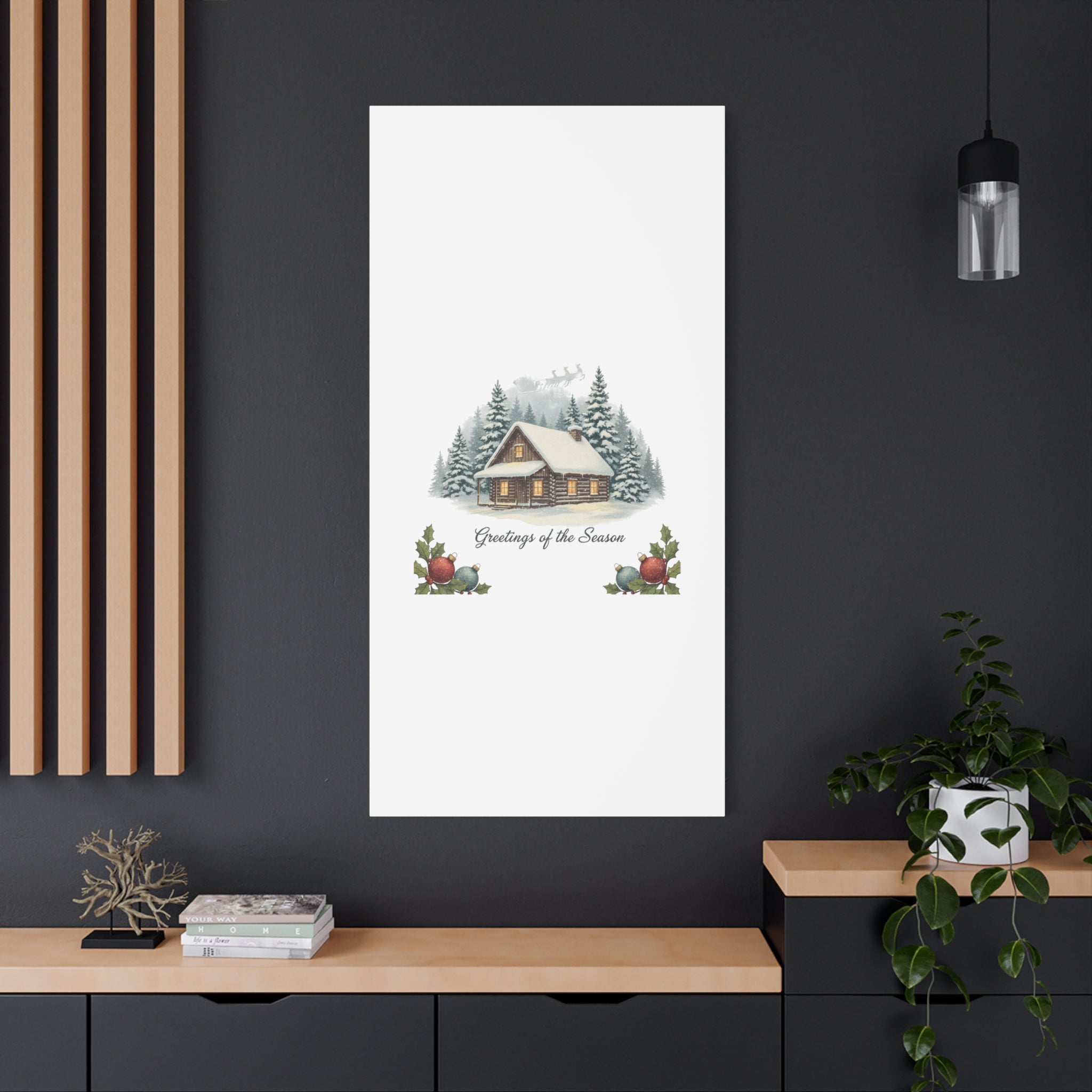 Vintage Christmas Postcard Cabin Canvas | Retro Holiday Card Design