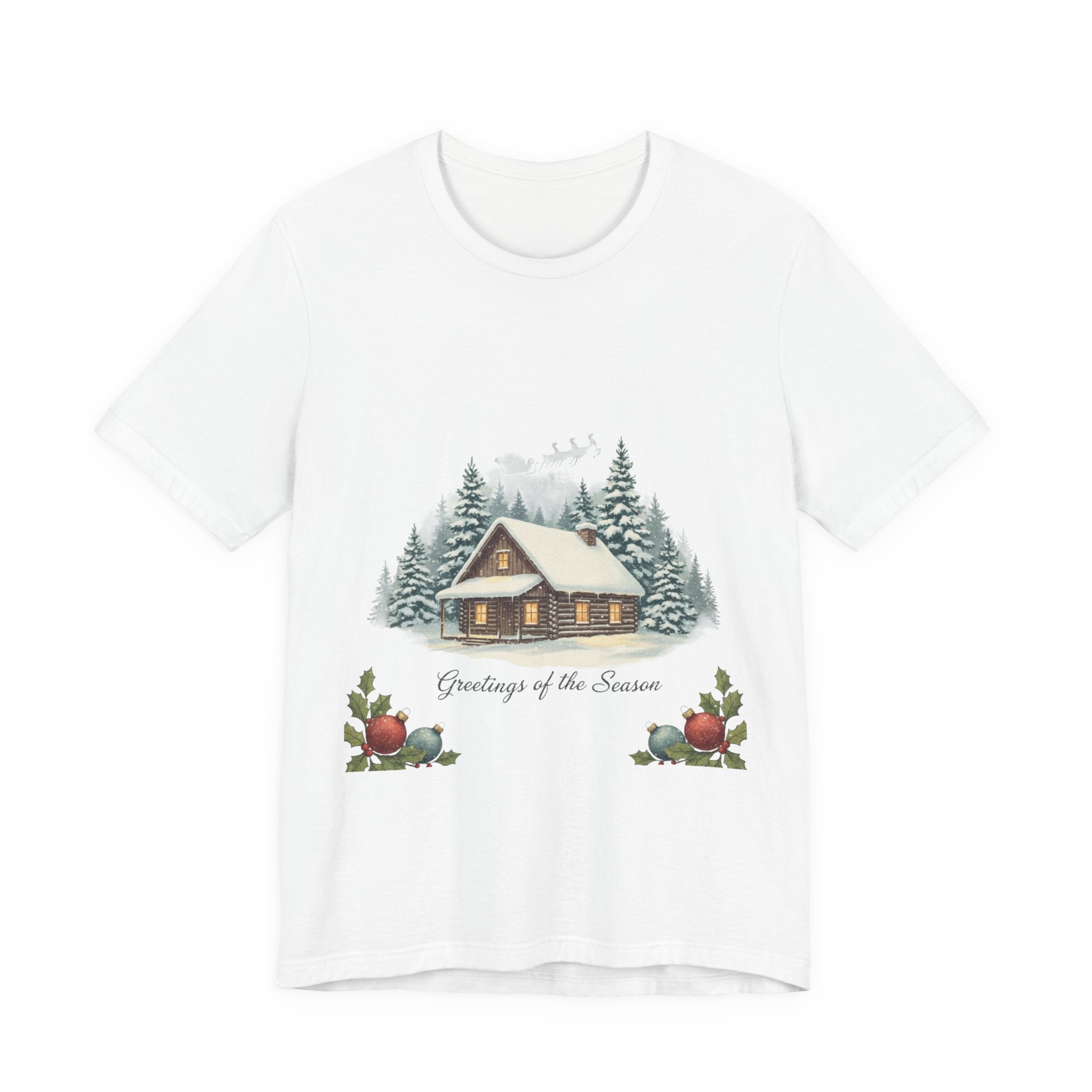 Vintage Christmas Postcard Cabin Tee | Retro Holiday Card Design