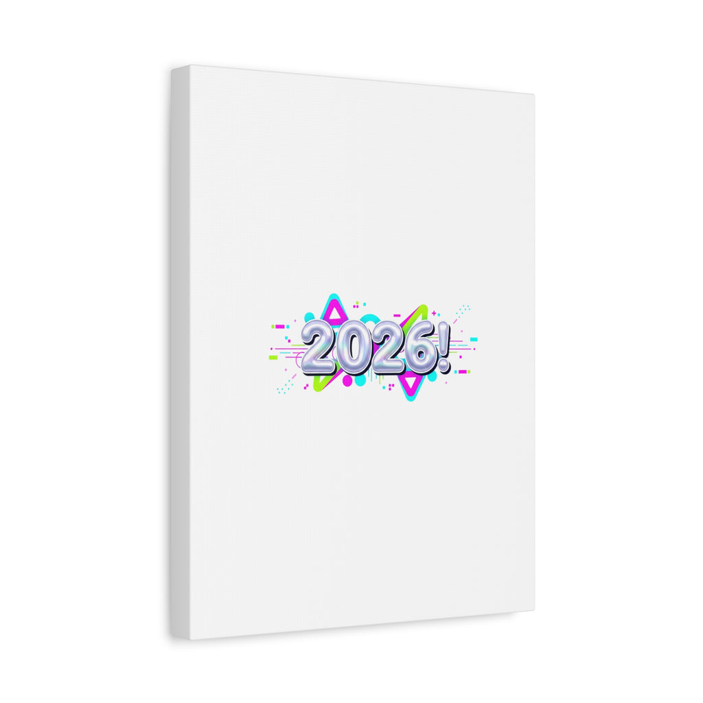 2026 Chrome Bubble Text Canvas | Y2K Cyber Holo, Retro Tech Print