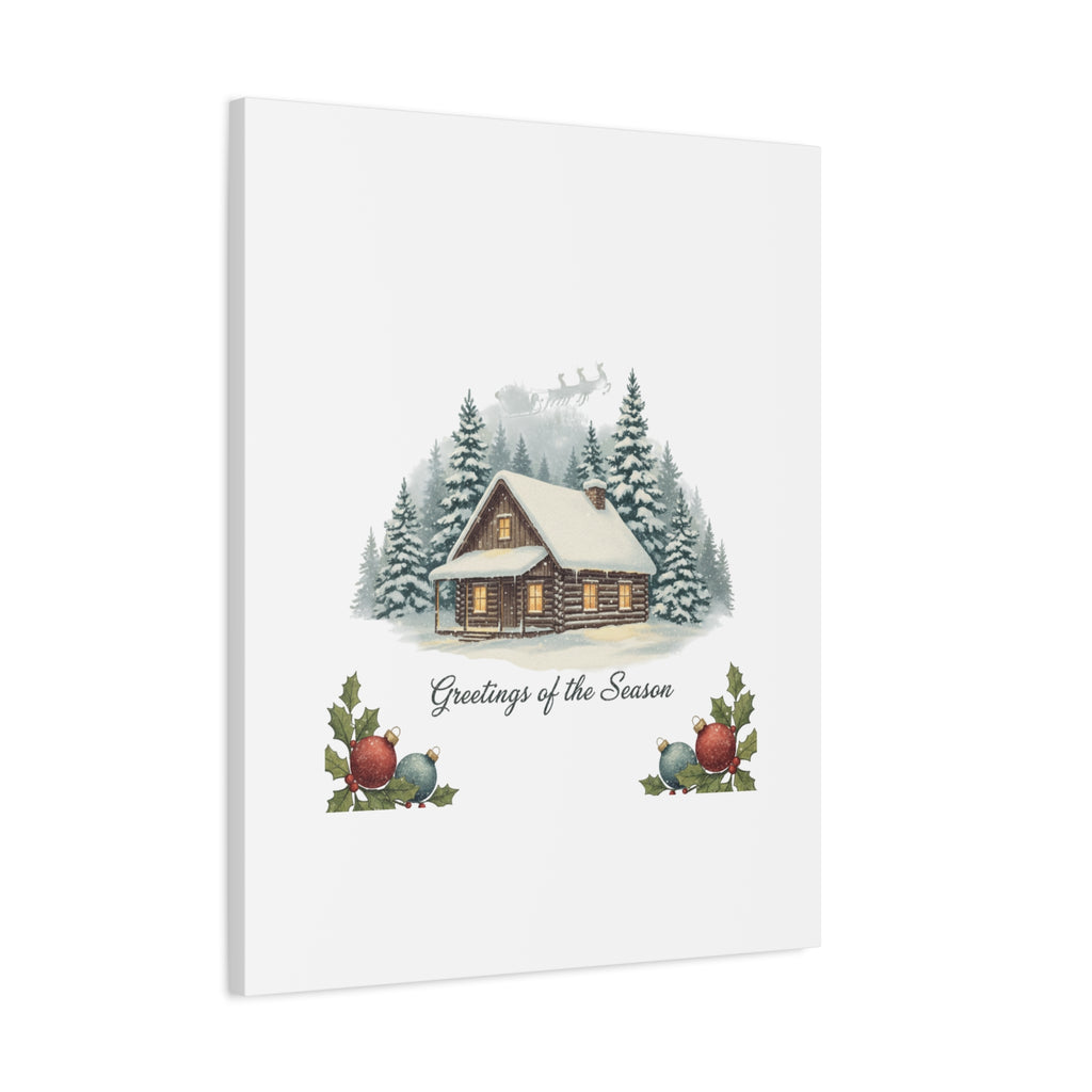 Vintage Christmas Postcard Cabin Canvas | Retro Holiday Card Design