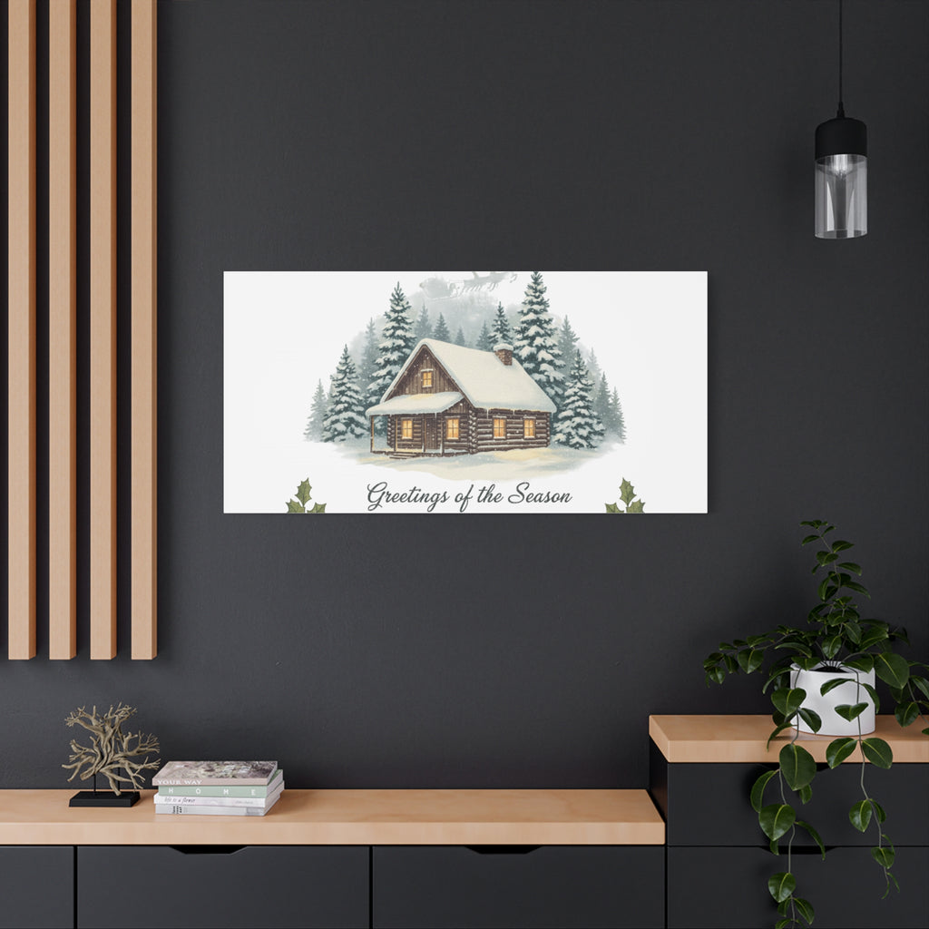 Vintage Christmas Postcard Cabin Canvas | Retro Holiday Card Design