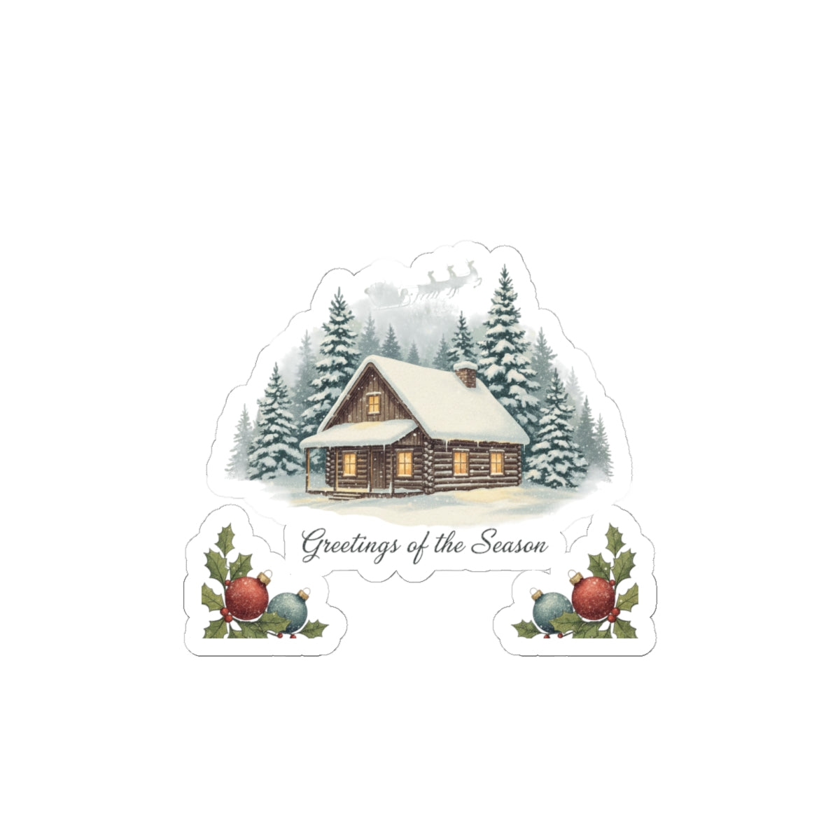 Greetings of the Season Kiss-Cut Sticker | vintage Christmas postcard, retro holiday card design