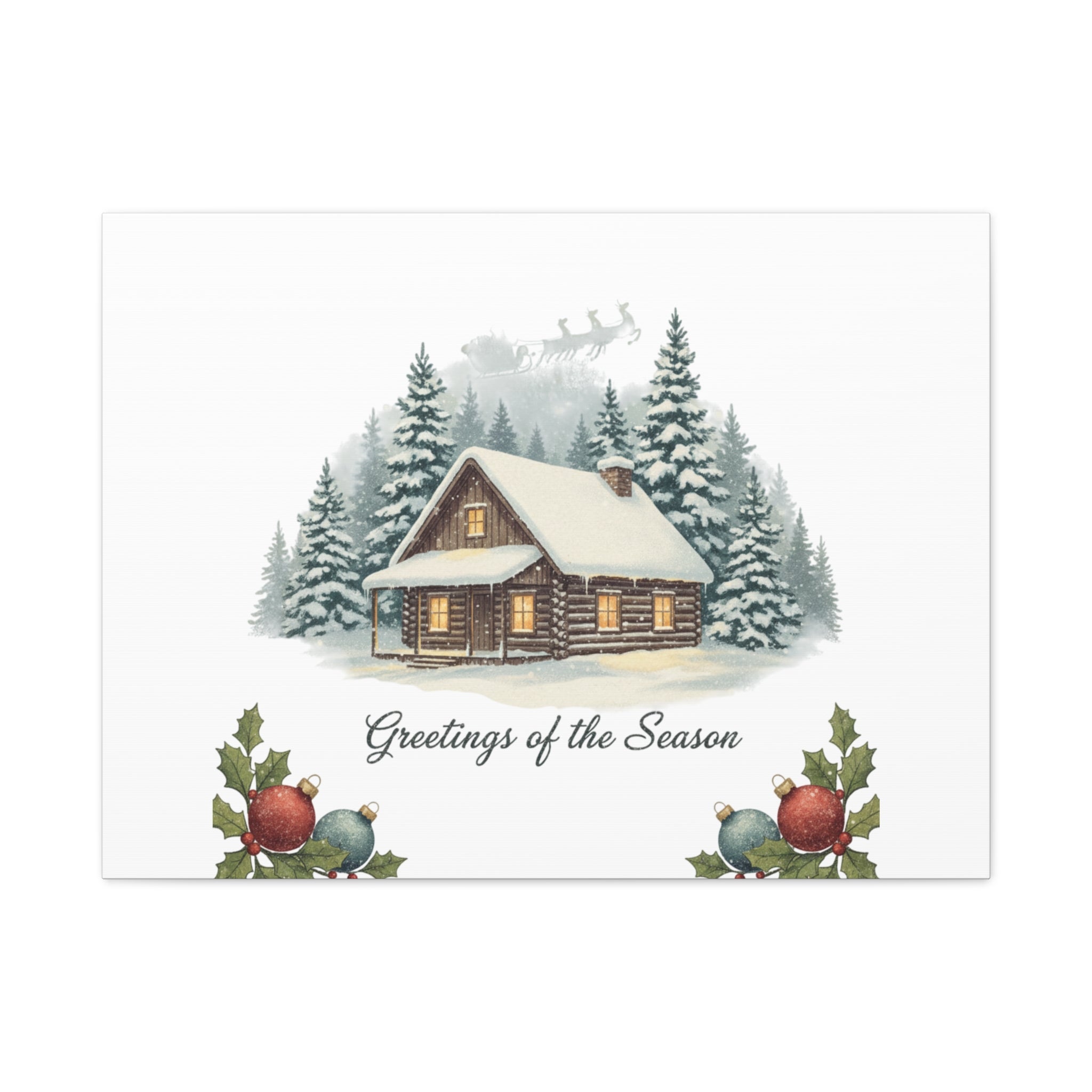 Vintage Christmas Postcard Cabin Canvas | Retro Holiday Card Design
