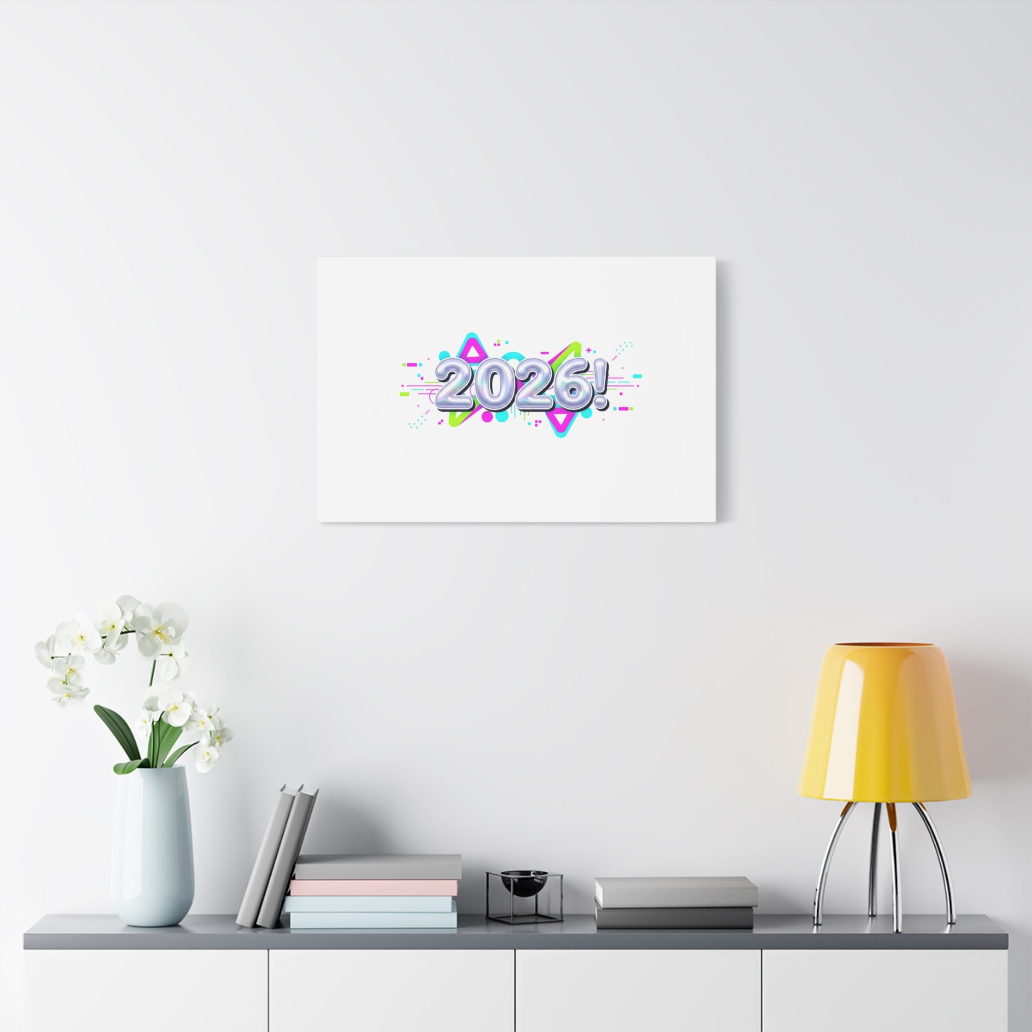 2026 Chrome Bubble Text Canvas | Y2K Cyber Holo, Retro Tech Print