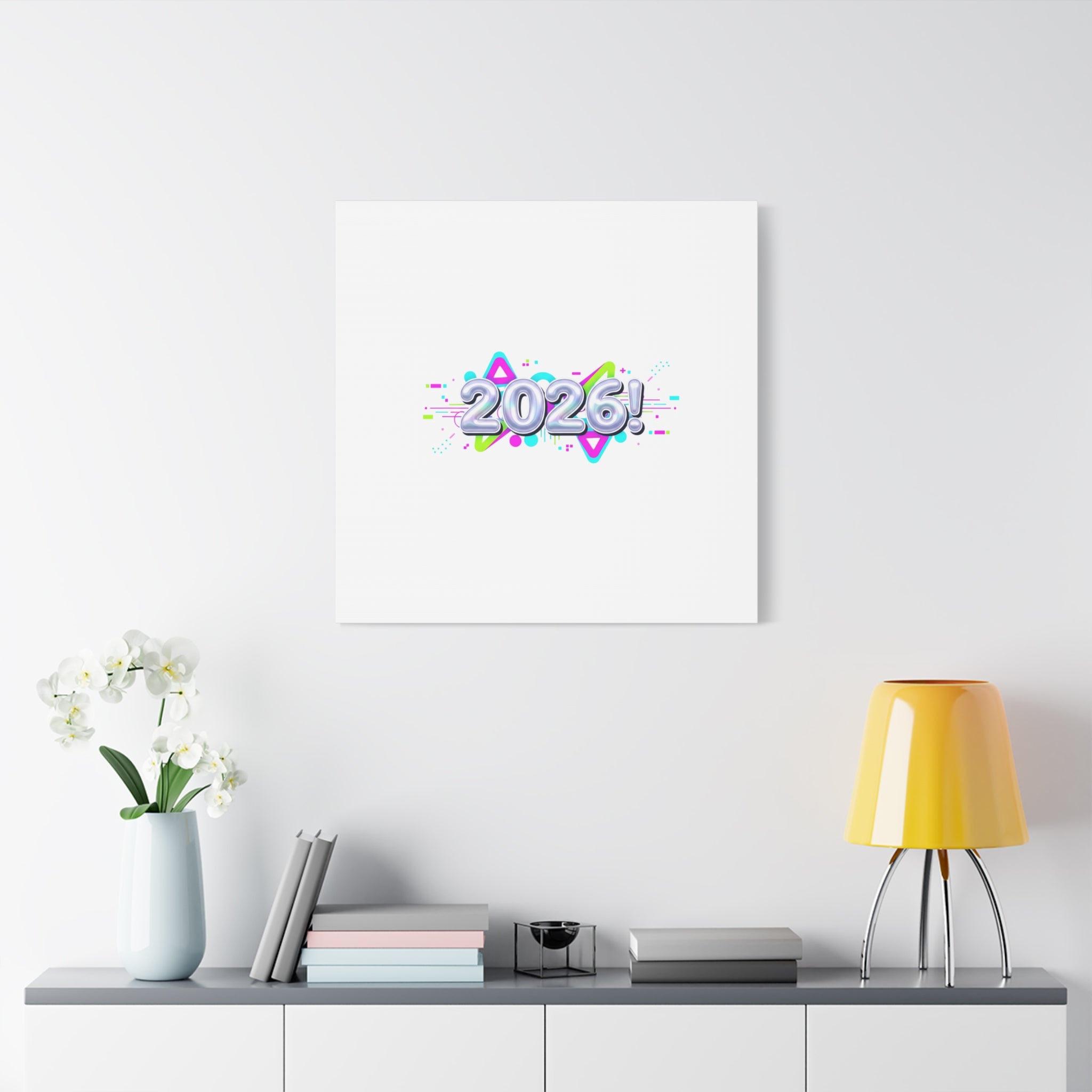 2026 Chrome Bubble Text Canvas | Y2K Cyber Holo, Retro Tech Print