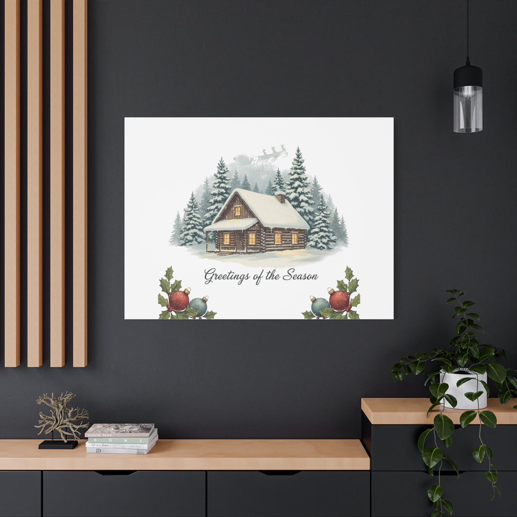 Vintage Christmas Postcard Cabin Canvas | Retro Holiday Card Design