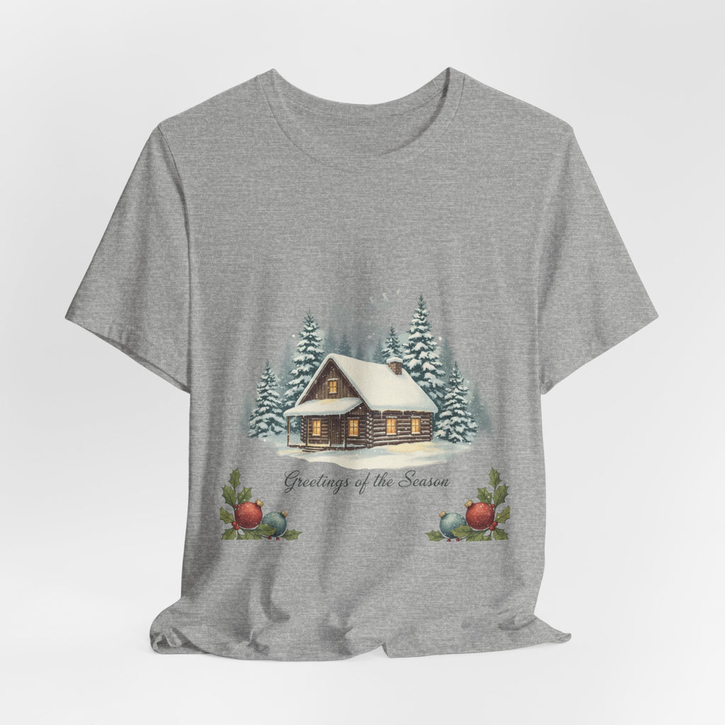 Vintage Christmas Postcard Cabin Tee | Retro Holiday Card Design