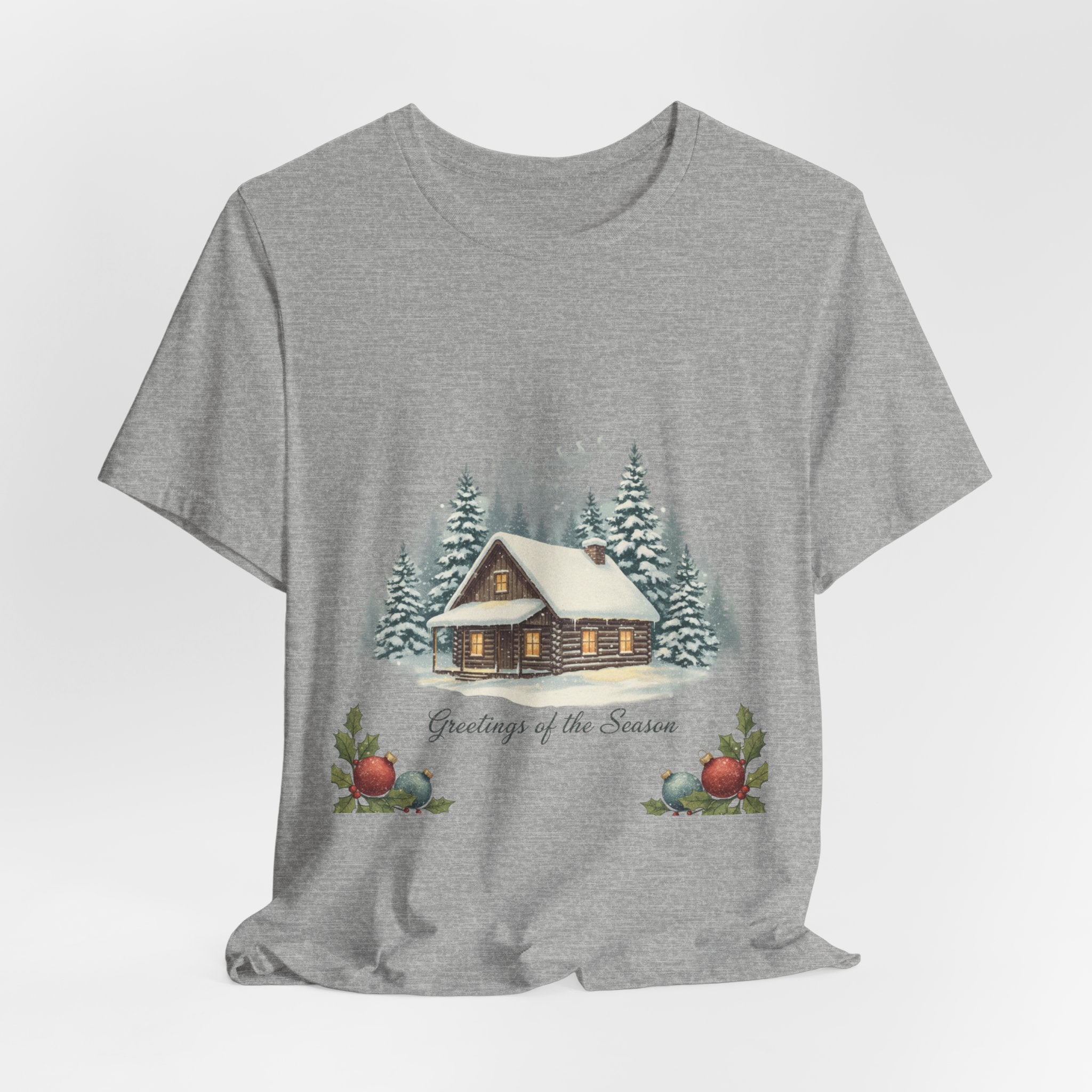 Vintage Christmas Postcard Cabin Tee | Retro Holiday Card Design