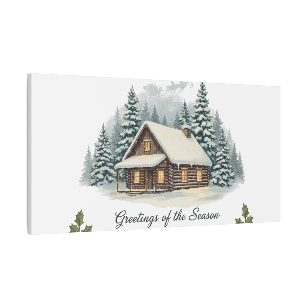 Vintage Christmas Postcard Cabin Canvas | Retro Holiday Card Design