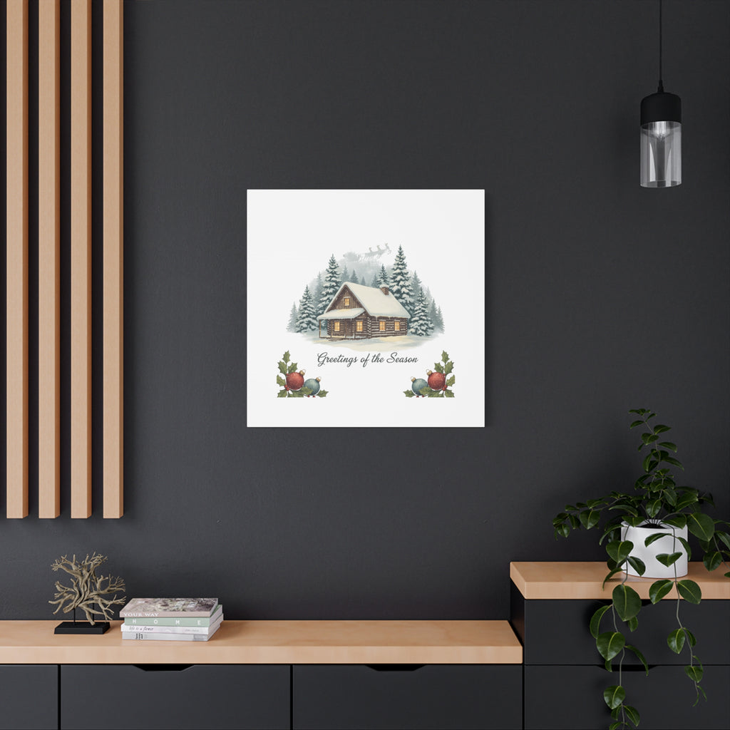 Vintage Christmas Postcard Cabin Canvas | Retro Holiday Card Design