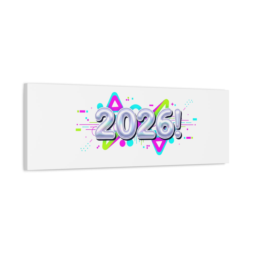 2026 Chrome Bubble Text Canvas | Y2K Cyber Holo, Retro Tech Print