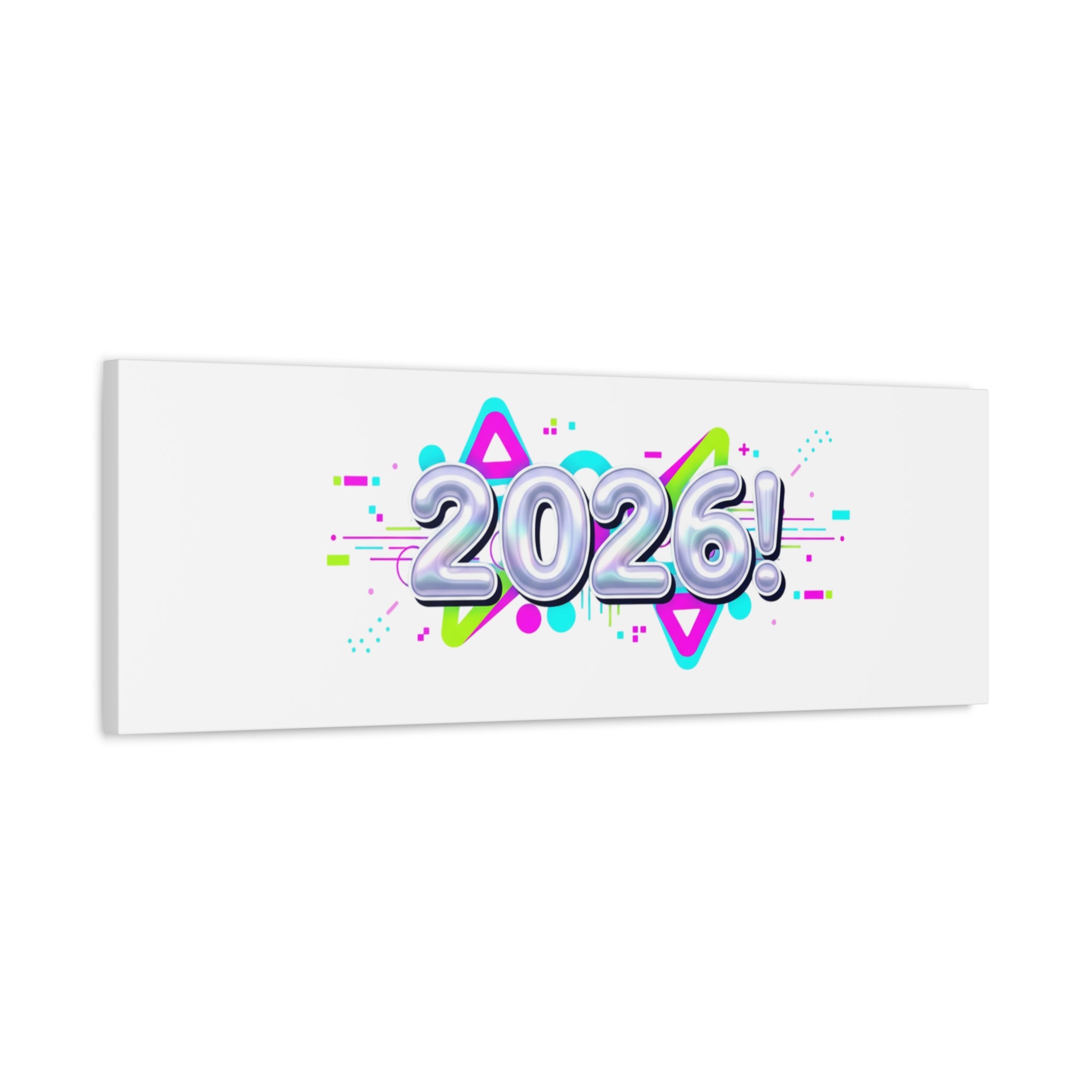 2026 Chrome Bubble Text Canvas | Y2K Cyber Holo, Retro Tech Print