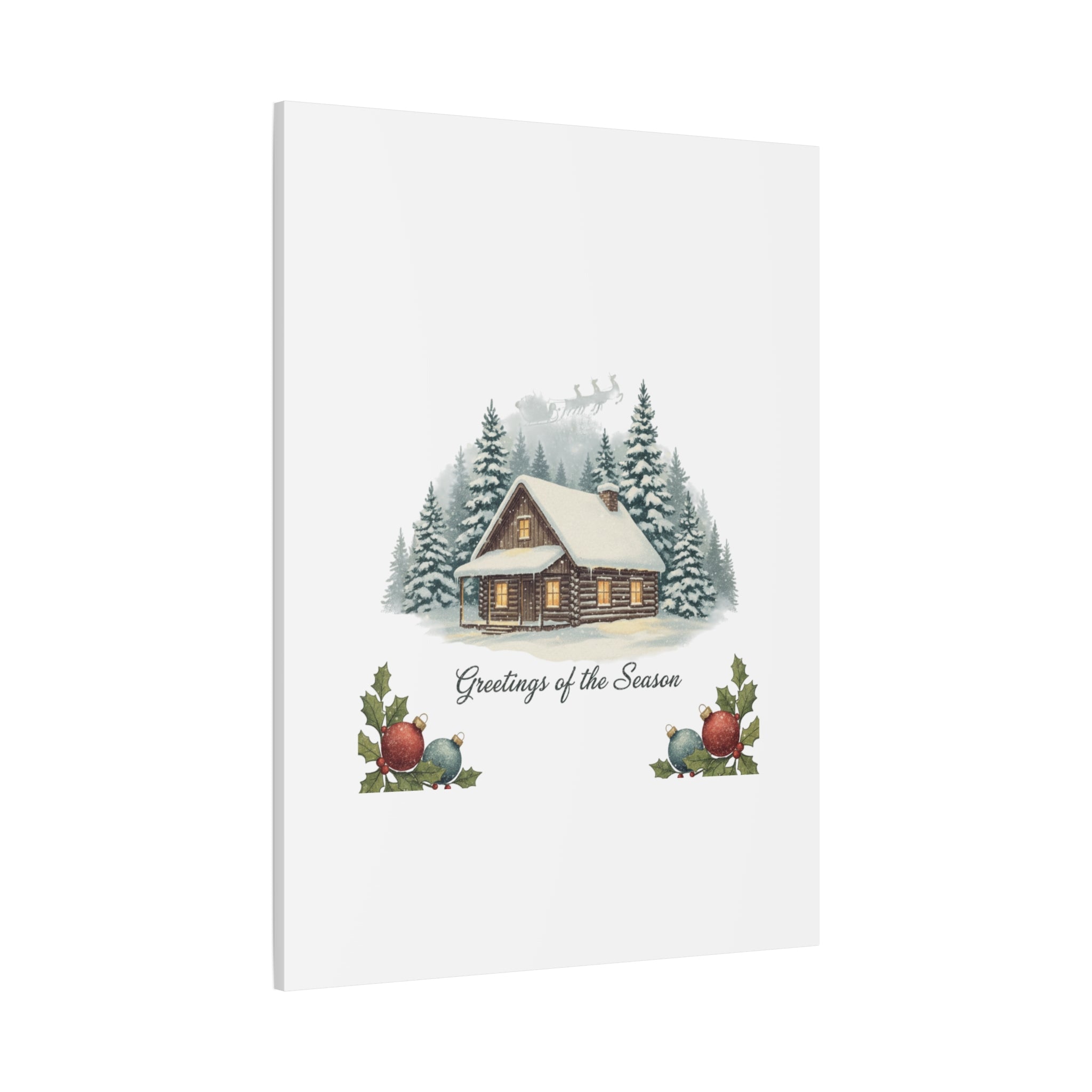 Vintage Christmas Postcard Cabin Canvas | Retro Holiday Card Design