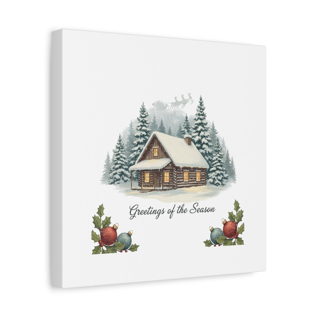 Vintage Christmas Postcard Cabin Canvas | Retro Holiday Card Design