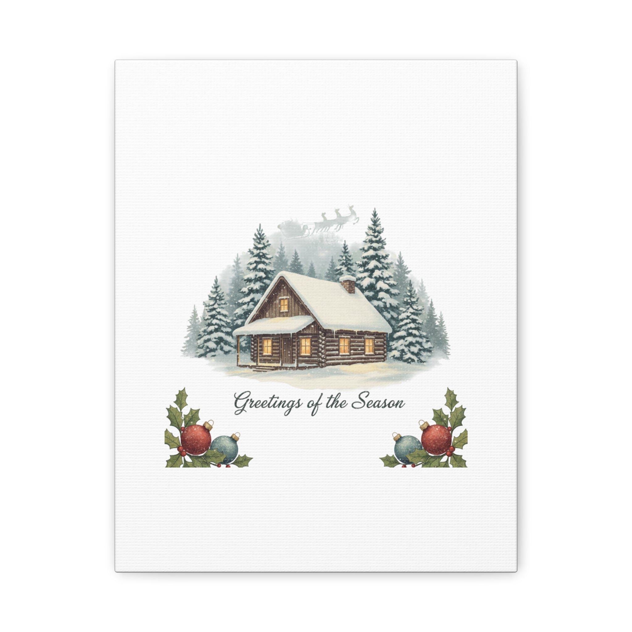 Vintage Christmas Postcard Cabin Canvas | Retro Holiday Card Design