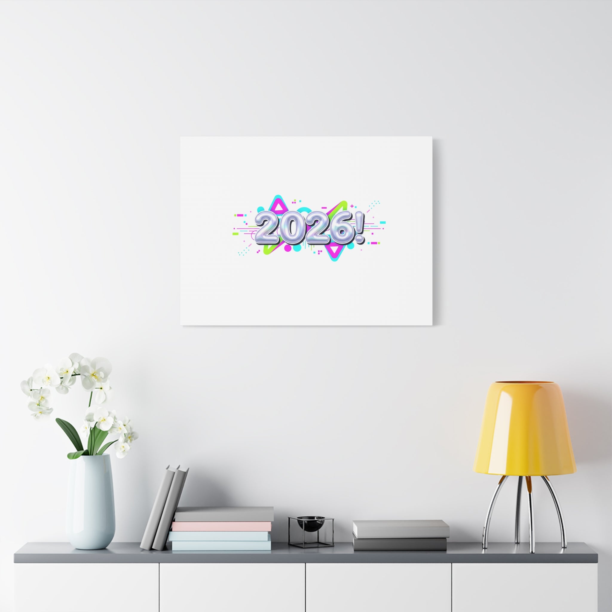 2026 Chrome Bubble Text Canvas | Y2K Cyber Holo, Retro Tech Print