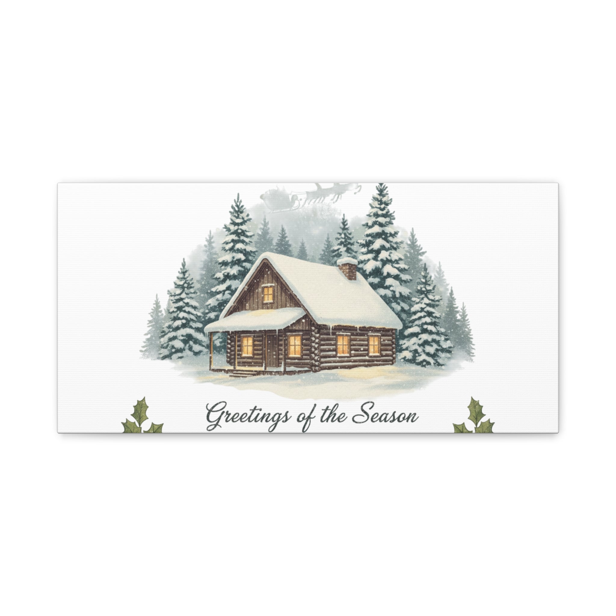 Vintage Christmas Postcard Cabin Canvas | Retro Holiday Card Design