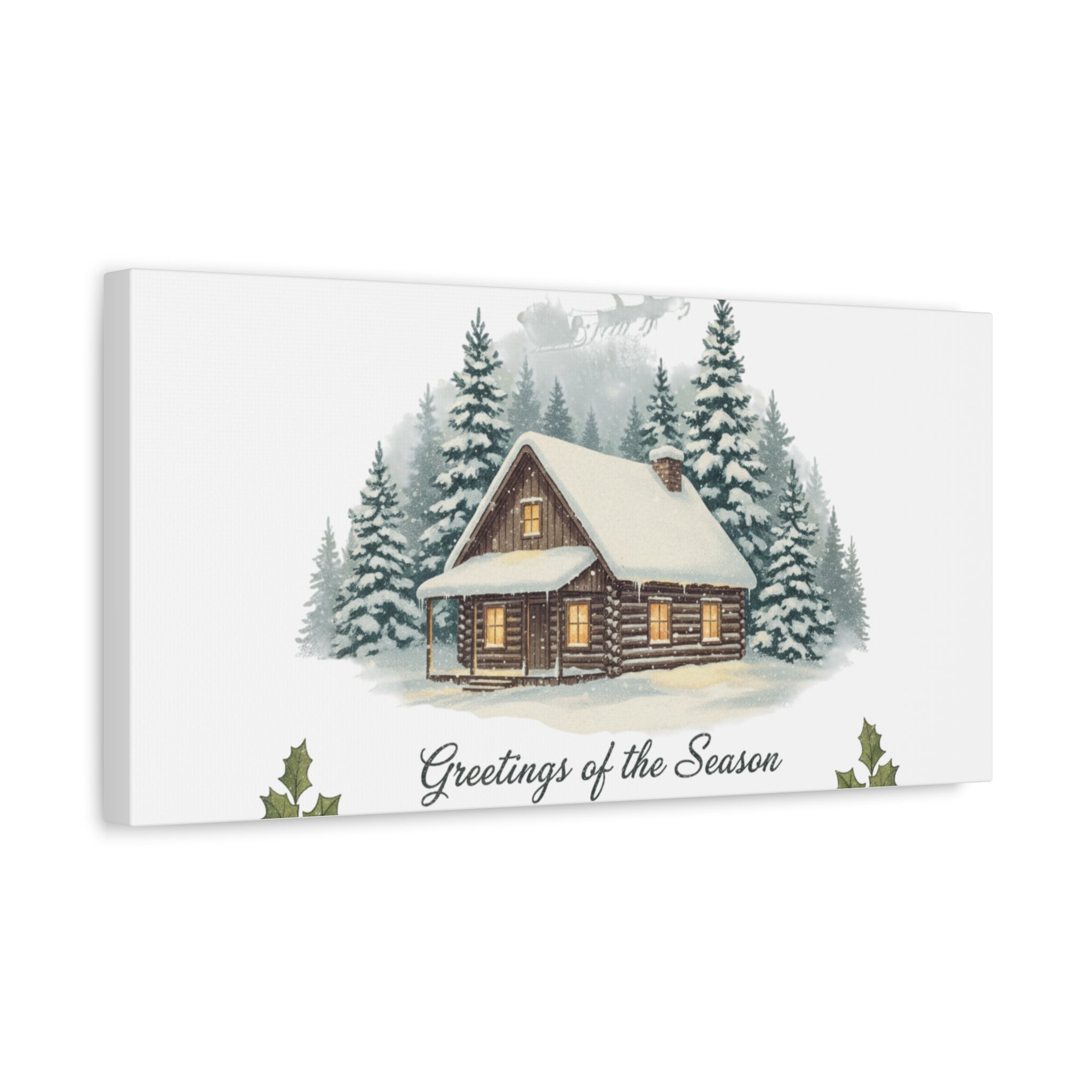Vintage Christmas Postcard Cabin Canvas | Retro Holiday Card Design