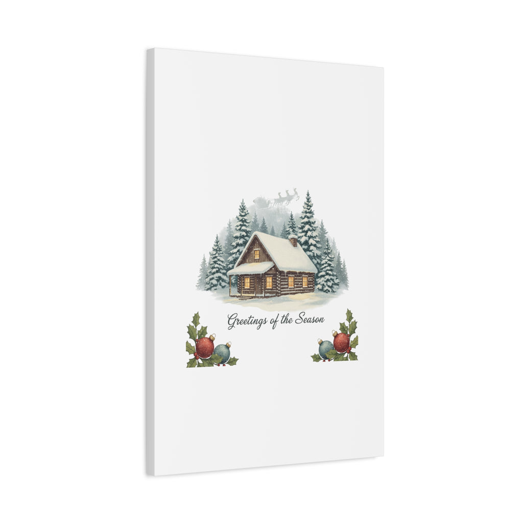 Vintage Christmas Postcard Cabin Canvas | Retro Holiday Card Design