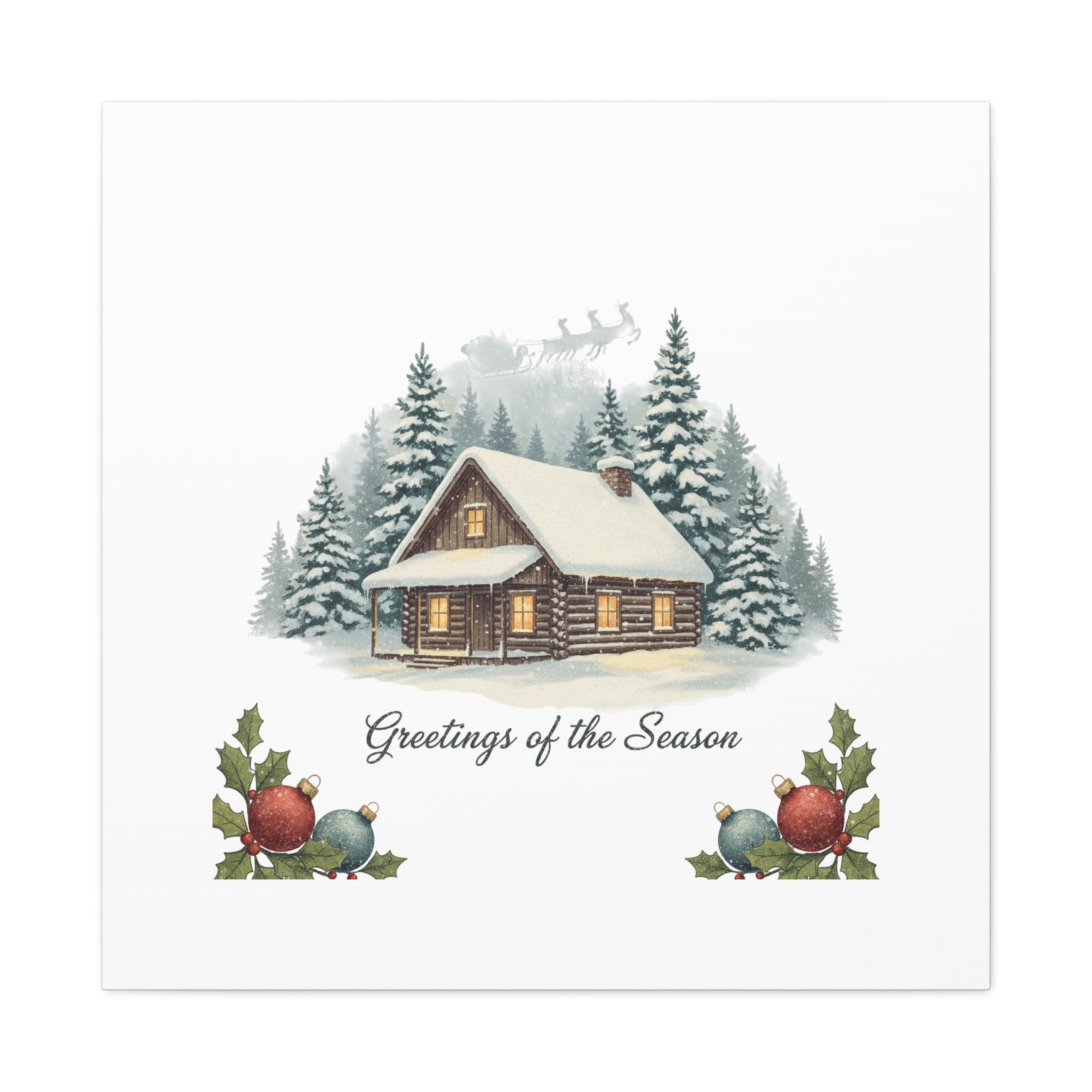 Vintage Christmas Postcard Cabin Canvas | Retro Holiday Card Design
