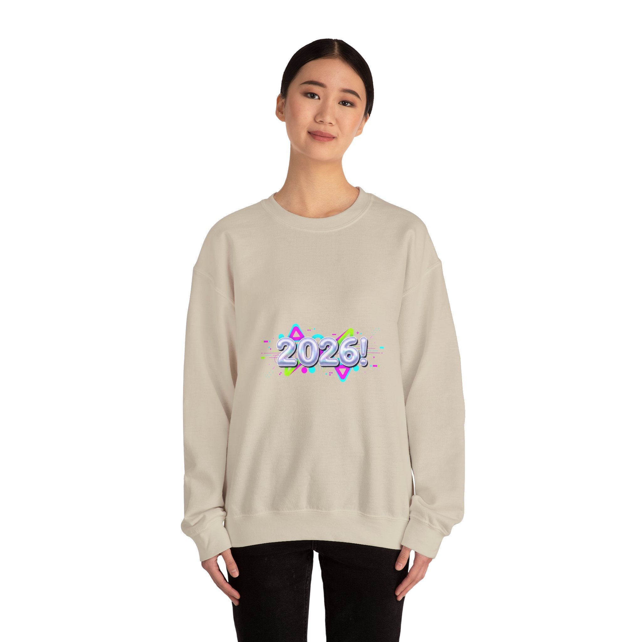 2026 Chrome Text Sweatshirt | Y2K Cyber Holo Aesthetic, Retro Tech Print