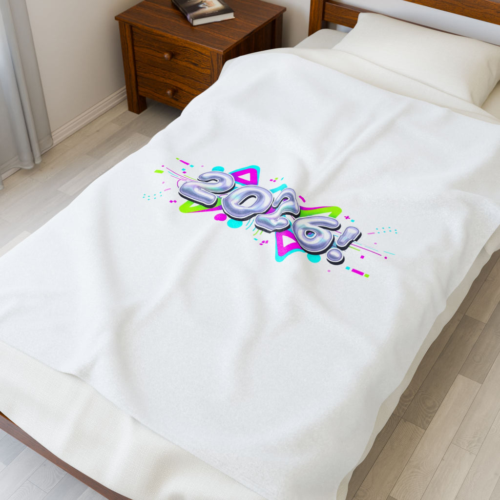 2026! Chrome Text Velveteen Plush Blanket | Y2K cyber holo aesthetic
