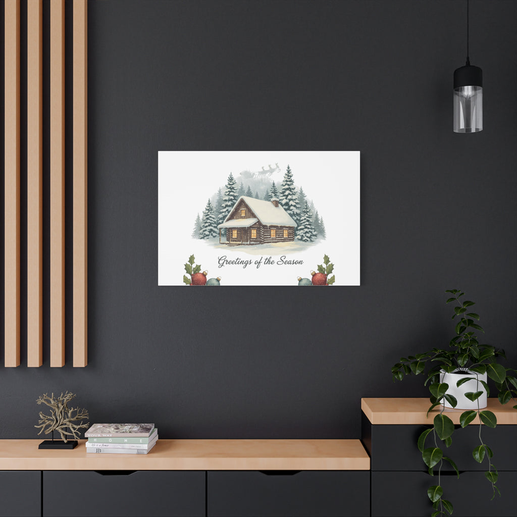Vintage Christmas Postcard Cabin Canvas | Retro Holiday Card Design