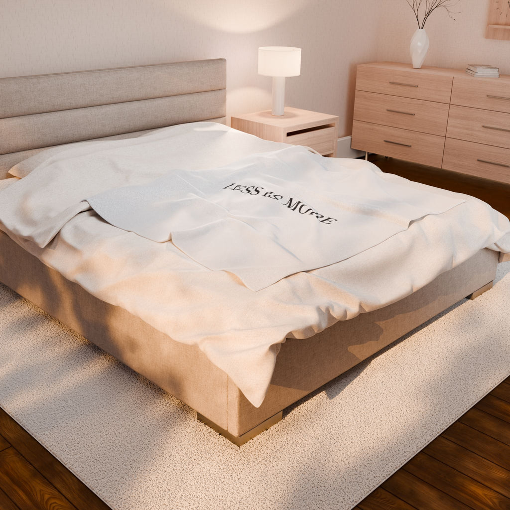 LESS IS MORE Velveteen Blanket | Minimal Serif Typography, Neutral Cozy Throw