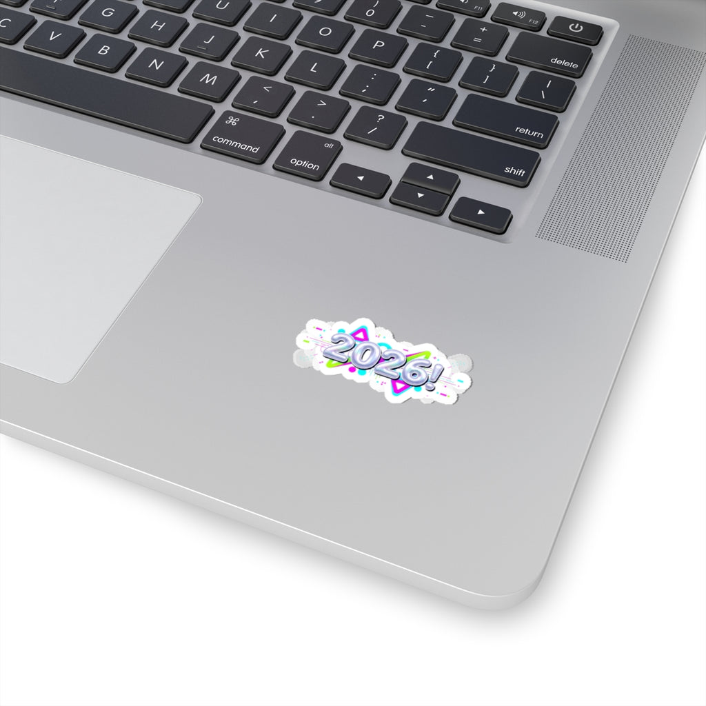 2026 Chrome Bubble Text Sticker | Y2K Cyber Holo, Retro Tech