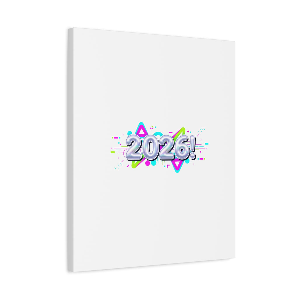 2026 Chrome Bubble Text Canvas | Y2K Cyber Holo, Retro Tech Print