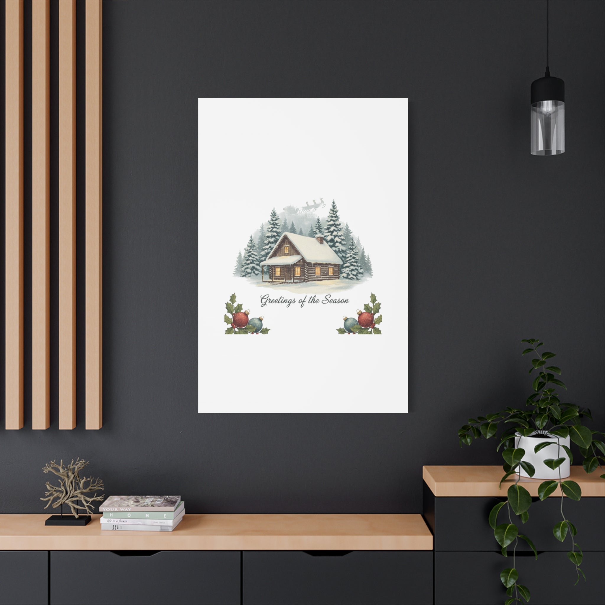 Vintage Christmas Postcard Cabin Canvas | Retro Holiday Card Design