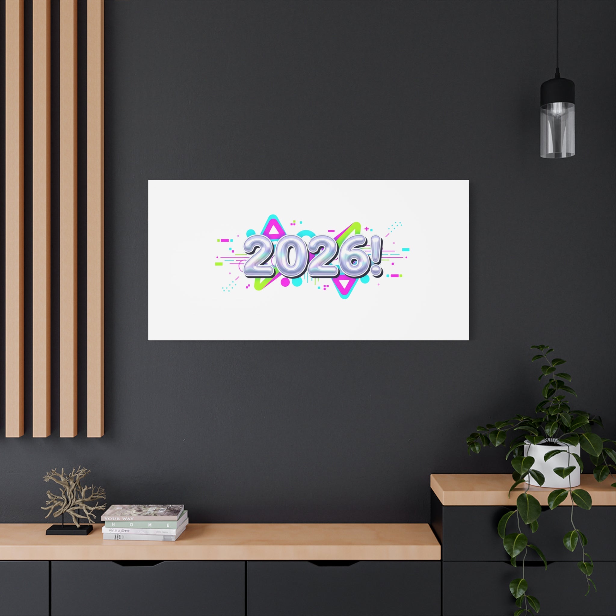 2026 Chrome Bubble Text Canvas | Y2K Cyber Holo, Retro Tech Print